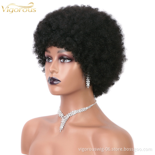 Vigorous wholesale top quality 150% density wavy short curly custom logo cheap brazilian human hair non lace front wigs